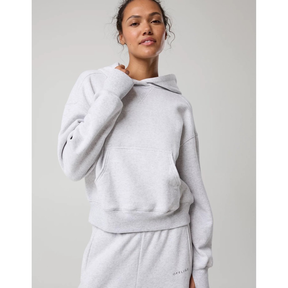 OFFLINE by Aerie Women Gray Heathered Cropped Hoodie Sweatshirt NWT